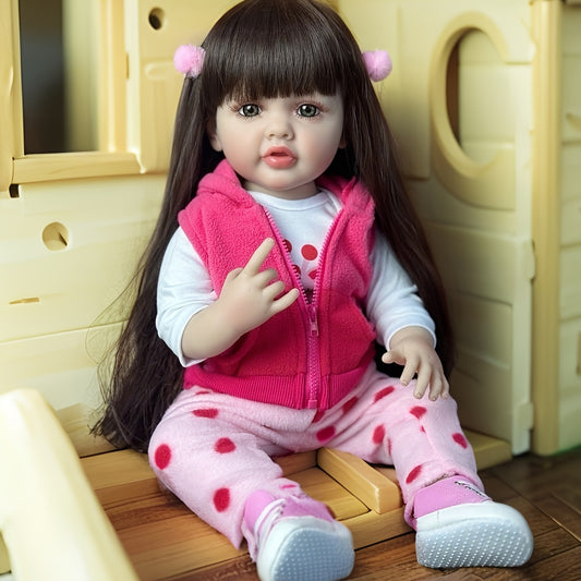 55" Soft Vinyl Reborn Doll Long Straight Wig Pink Outfit & Accessories
