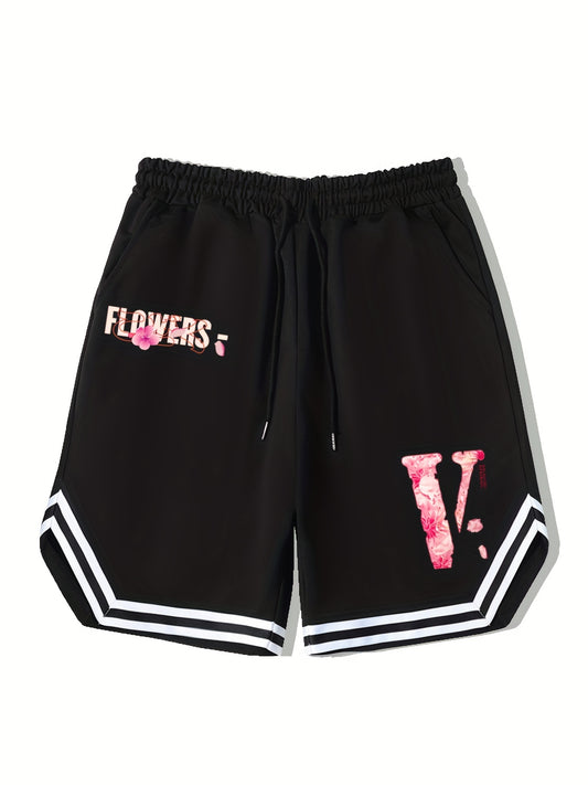 Men's Pink V Graphic Drawstring Stretchy Shorts