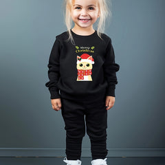 Girls 2pc Christmas Cat Crew Neck Sweatshirt Set