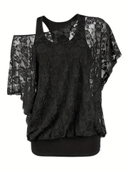 Vintage Lace Blouse & Tank Top Two Piece Set Women's Clothing