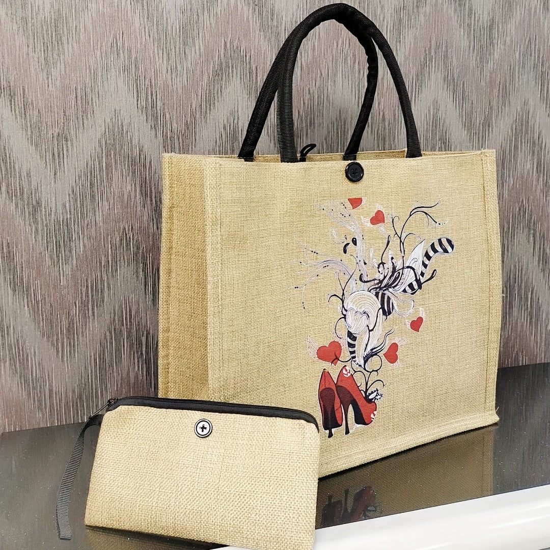 Canvas Tote Bag with Clutch - Casual Commuter Bag