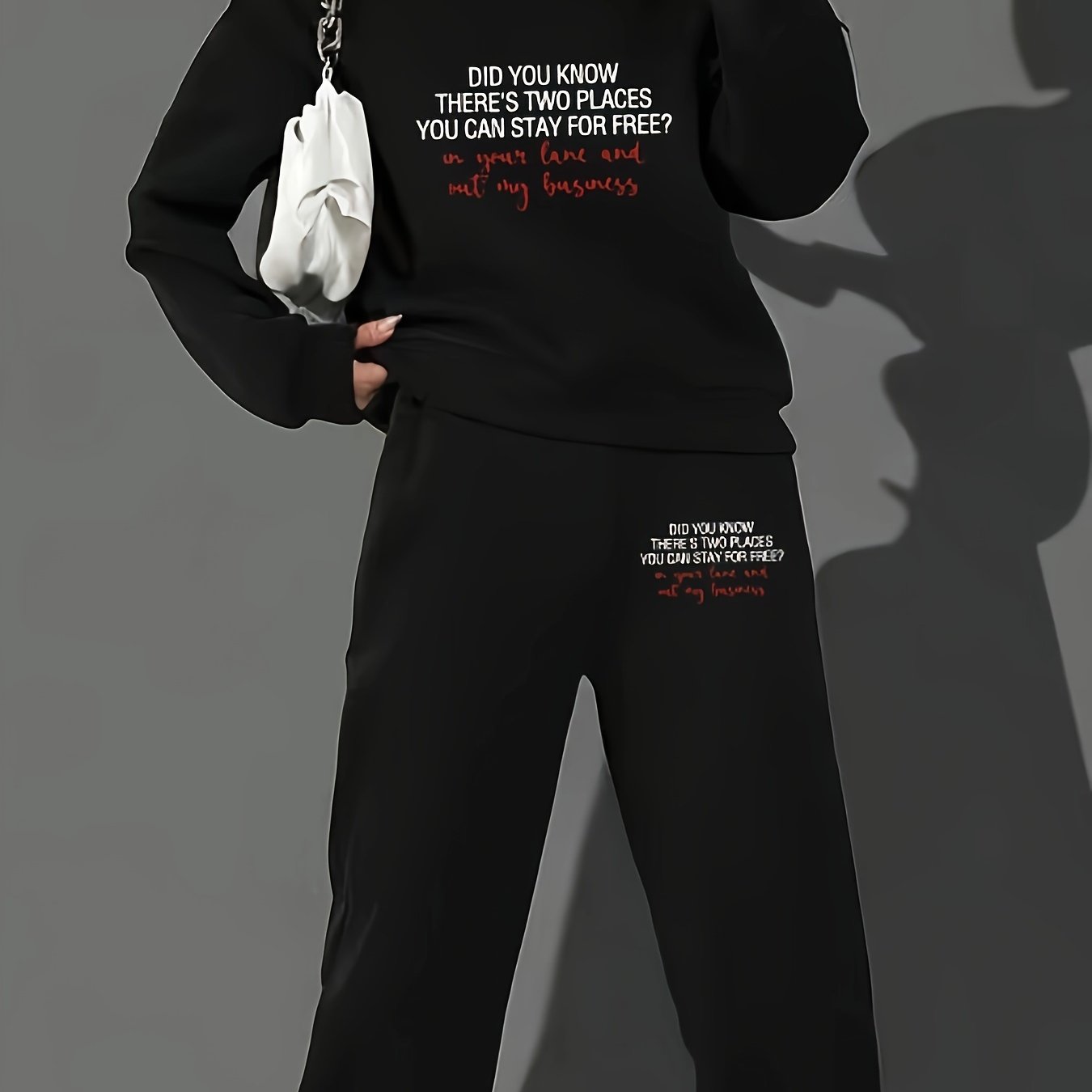 Women's Plus Size Slogan Print Sweatshirt & Joggers Set