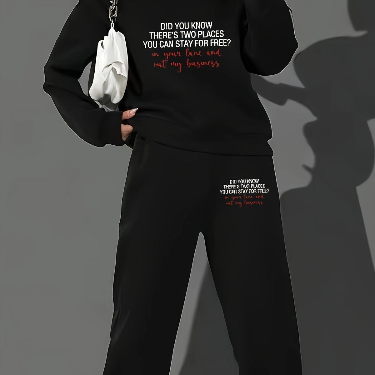 Women's Plus Size Slogan Print Sweatshirt & Joggers Set