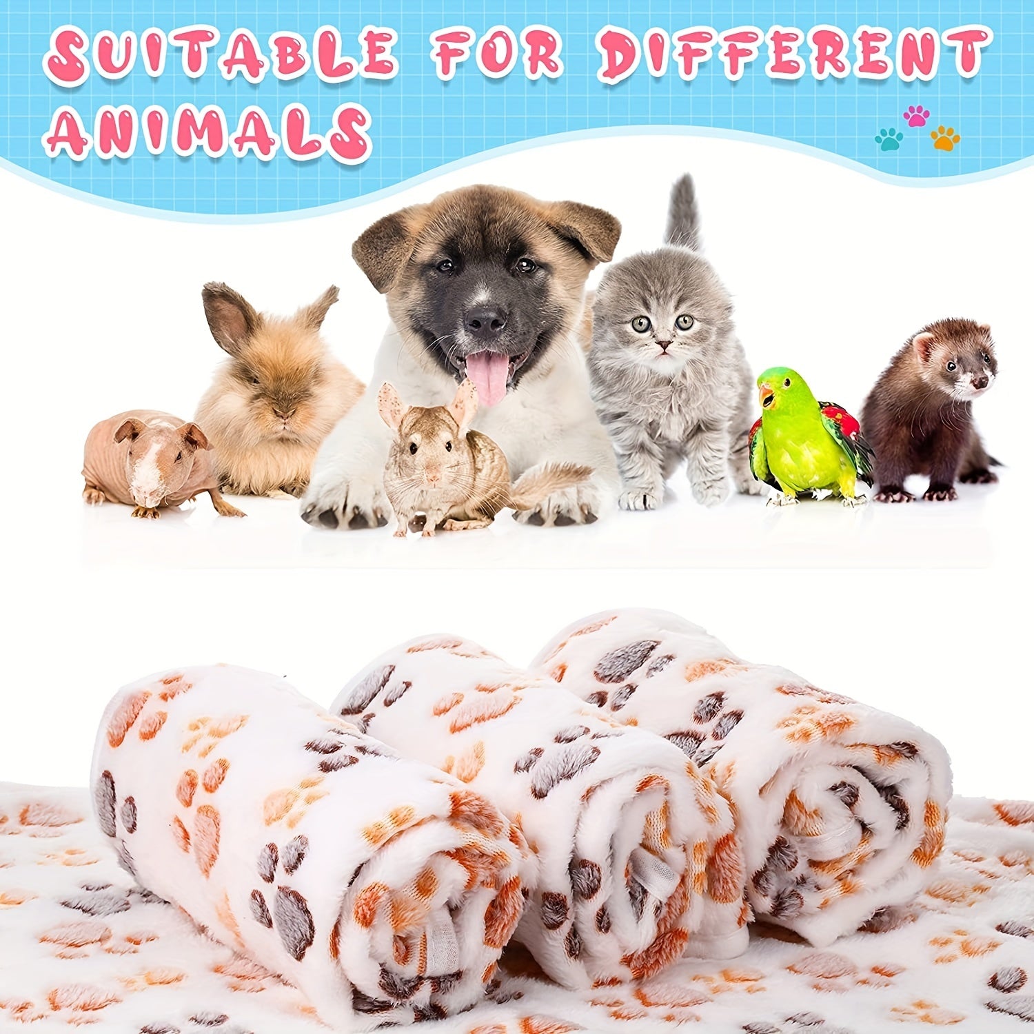 Warm & Soft Pet Blanket with Paw Print - for Dogs, Cats, Guinea Pigs