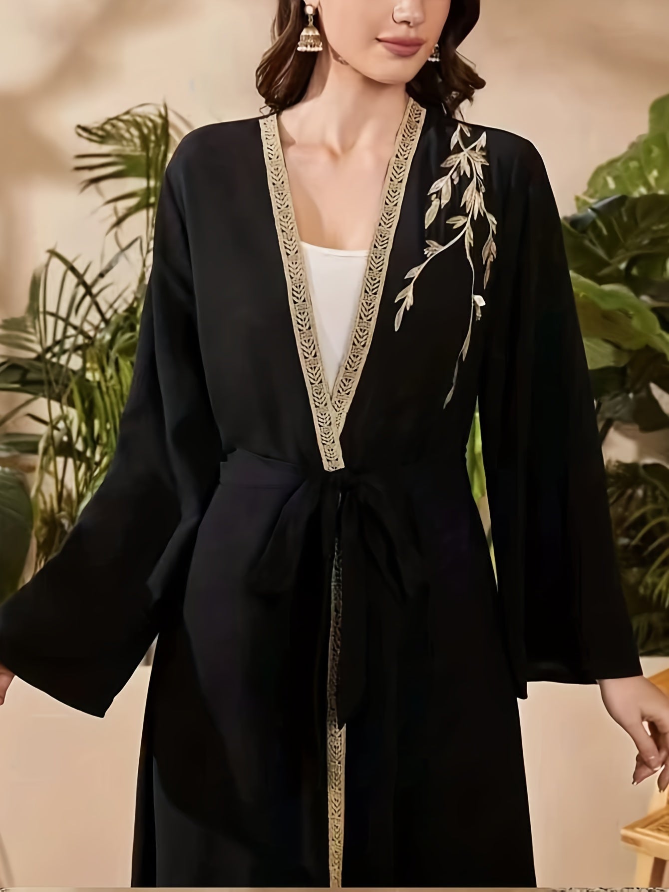  Embroidered Long Sleeve Abaya Dress