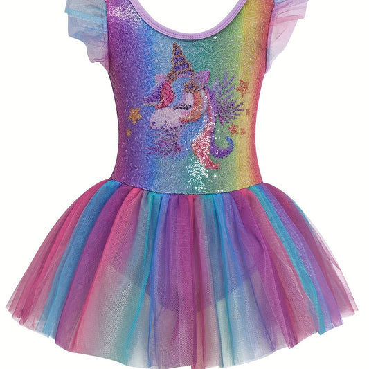 Dreamy Sequin Unicorn Ballet Leotard 95 Cotton Comfy Tutu Dance Dress