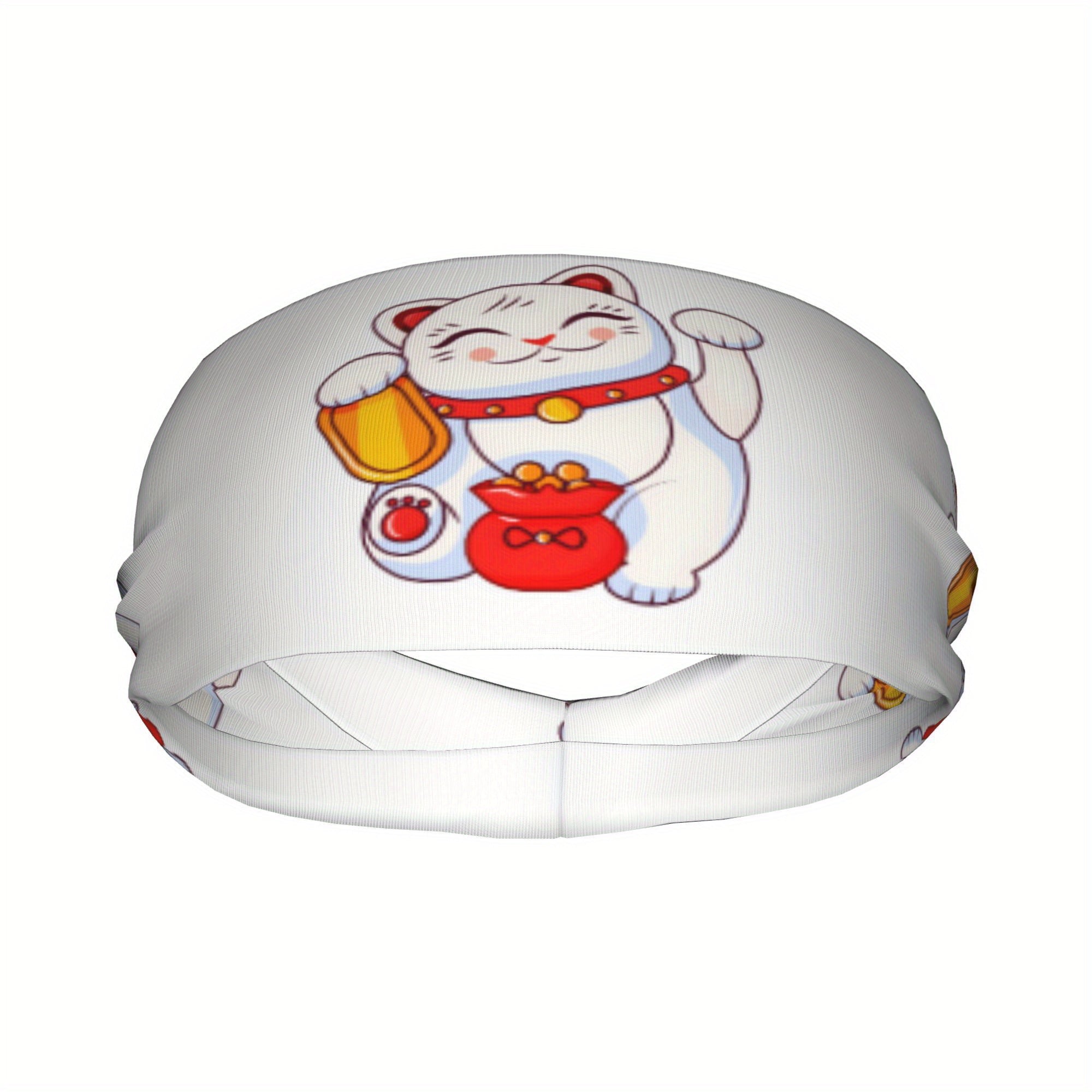Lucky Cat Unisex Sports Headband Sweat Wicking Stretchy & Breathable Polyester