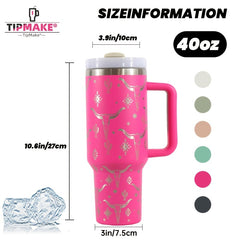 40oz Bull Head Pattern Water Bottle with Handle
