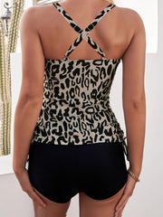 Print Round Neck Tankini Sets Boxer Short Two Pieces Swimsuit Women's Swimwear