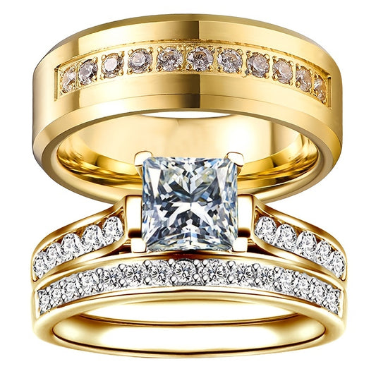 Zircon Engagement Rings Set Women Wedding Mens Ring