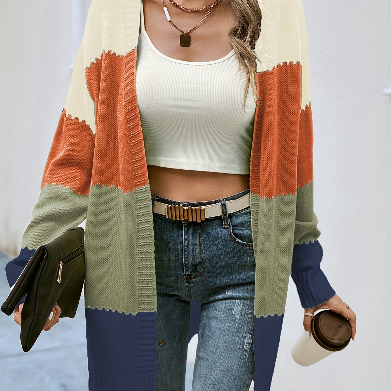 Striped Block Cardigans V Neck Loose