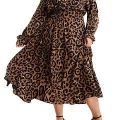 Leopard Print Long Sleeve Midi Dress