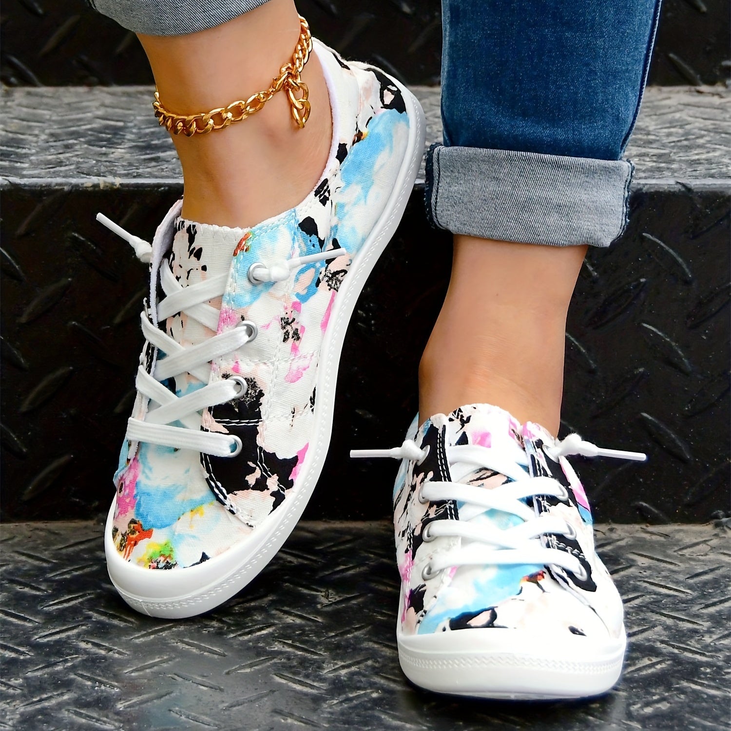 Women's Tie Dye Canvas Shoes Low Top Flat Sneakers