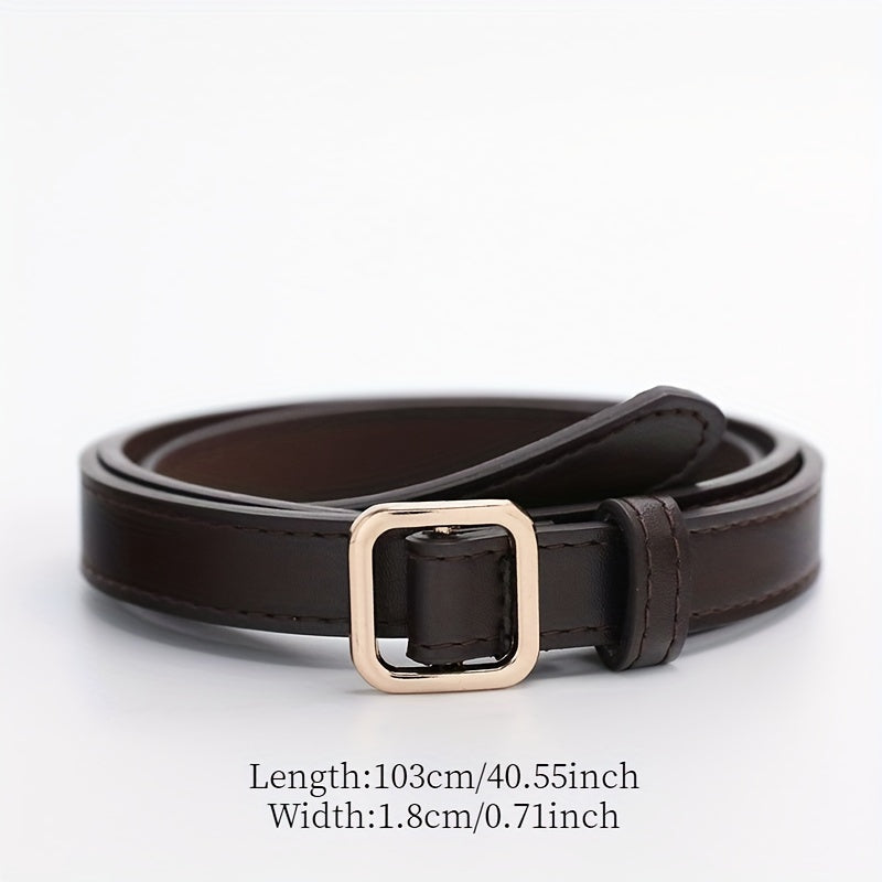 Coffee Vintage PU Leather Belt with Square Metal Buckle