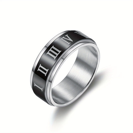 Stainless Steel Roman Numeral Spinner Ring - Anti Anxiety Spinner Rings