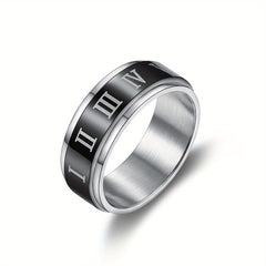 Stainless Steel Roman Numeral Spinner Ring - Anti Anxiety Spinner Rings