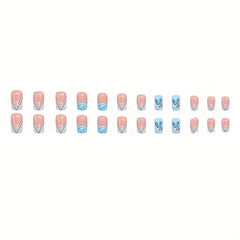 24pcs Heart Press On Nails Bling Glitter Sequin Glossy Full Cover False Nails