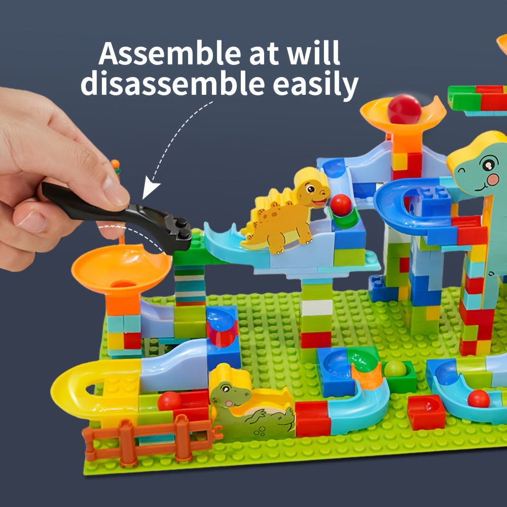 Dinosaur Slide Track Building Blocks Marble Run Toy DIY Set