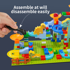 Dinosaur Slide Track Building Blocks Marble Run Toy DIY Set