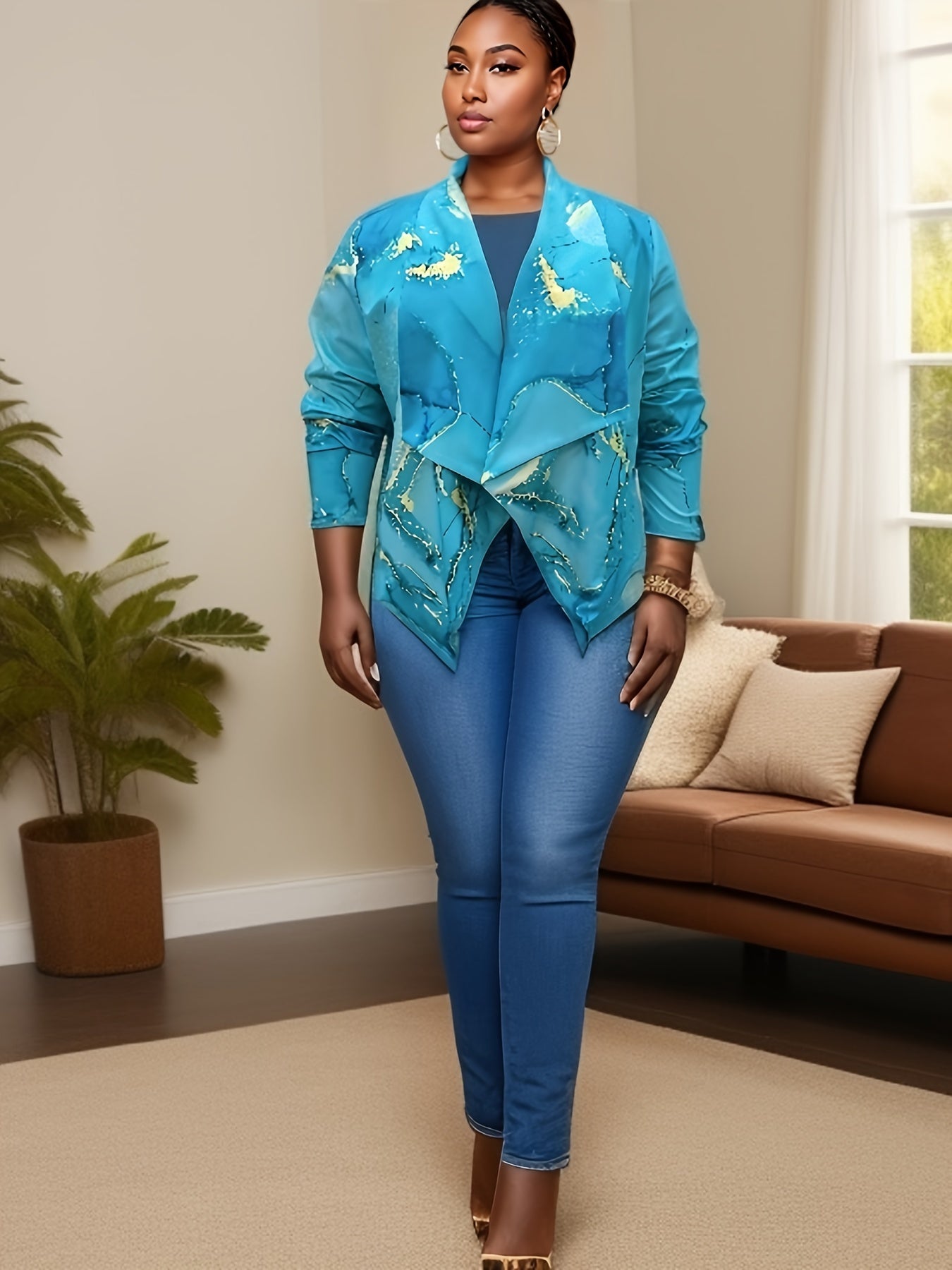 Marble Print Open Front Blazer