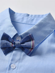 Boys Gentleman Outfit Long Sleeve Button Bowtie Shirt Top & Suspender Pants Set