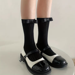 3 Pairs Ribbed Bow Decor Socks, Comfy & Breathable Mid Tube Stockings