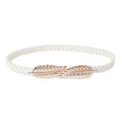 Faux Pearl Beaded Belt Stretchy Boho Style Waist Belt Double Beaded Belt