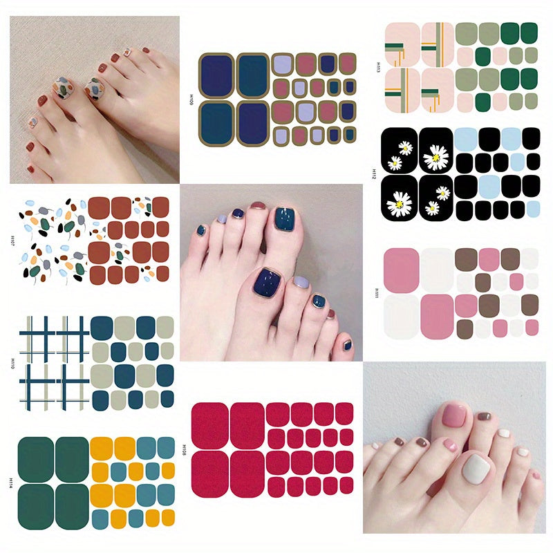 Glitter Toe Nail Sticker Summer Style Tips Full Cover Foot Decal 8 Sheets Pack