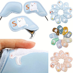 9pcs Plush Cat Golf Iron Head Cover Set - PU Waterproof Material