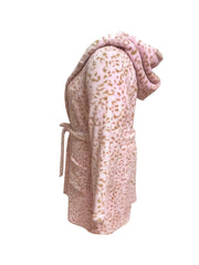  Leopard Pattern Hooded Flannel Robe with Pockets