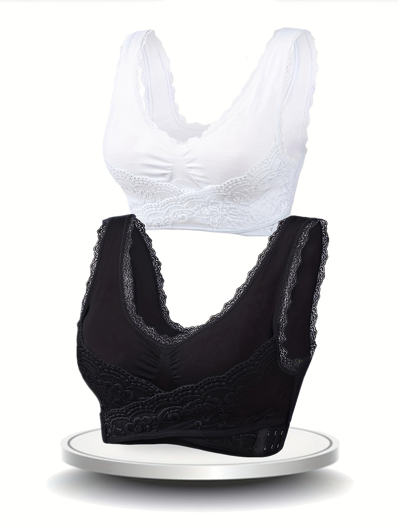 2pcs Lace Sports Bras Comfy & Breathable Yoga Fitness Tank Bra