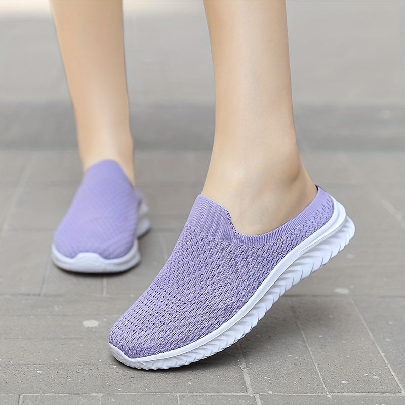 Women's Knit Mule Sneakers Slip On Flats Non Slip Outdoor Shoes