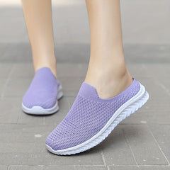 Women's Knit Mule Sneakers Slip On Flats Non Slip Outdoor Shoes