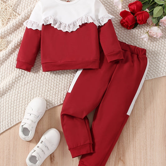 Girls Lace Crew Neck Top & Pants Suit
