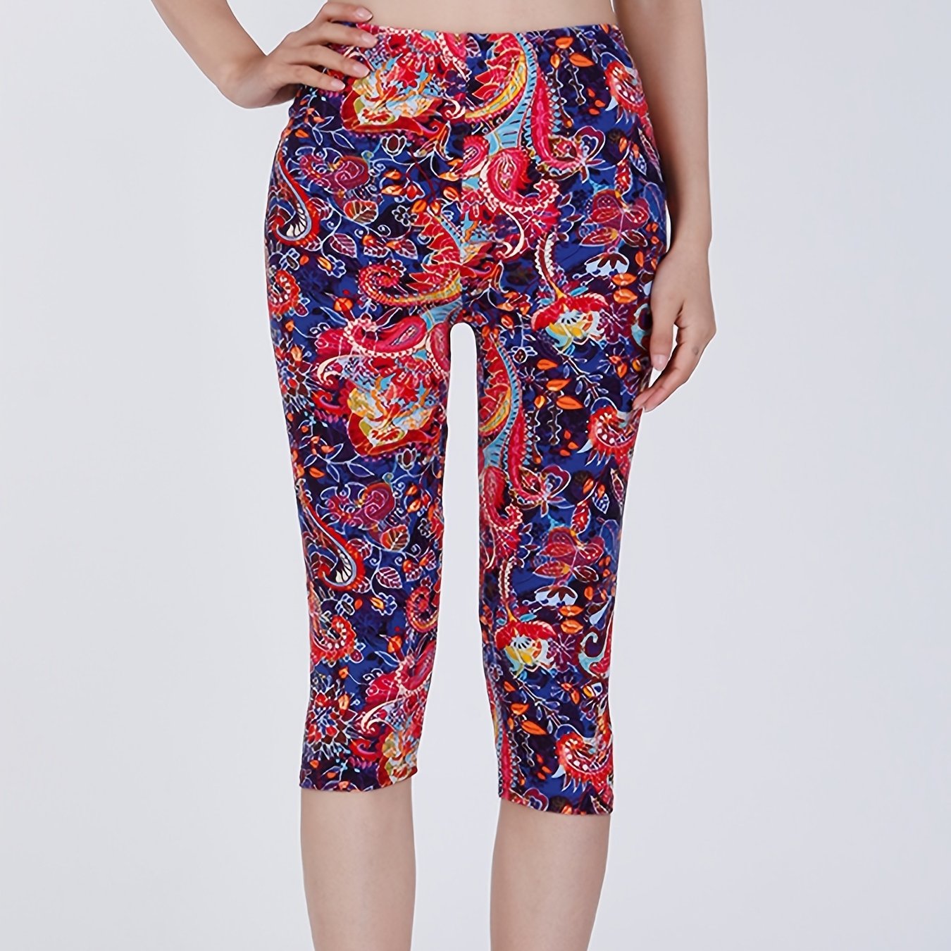 Paisley Print Skinny Capris Leggings for Women