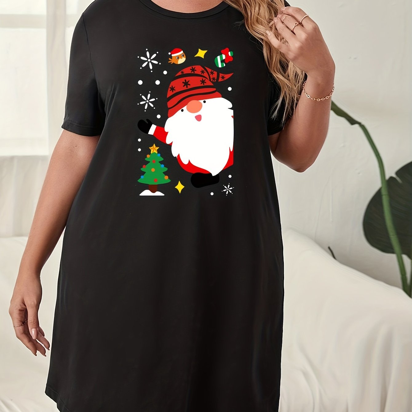  Santa Claus & Snowflake Print Lounge Dress