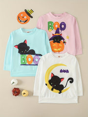 3pcs Halloween Cat Sweatshirt for Toddler Girls Long Sleeve Pullover