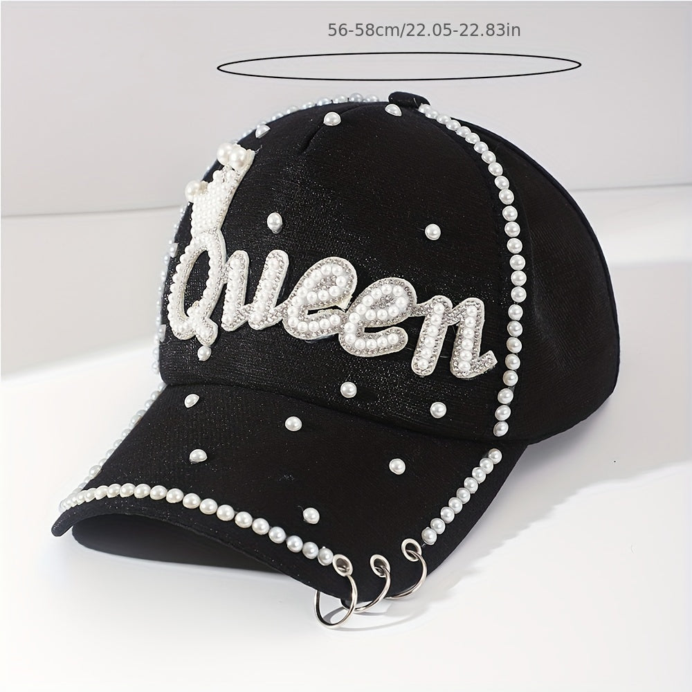 Pearl & Rhinestone Studded Queen Baseball Cap