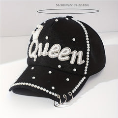 Pearl & Rhinestone Studded Queen Baseball Cap