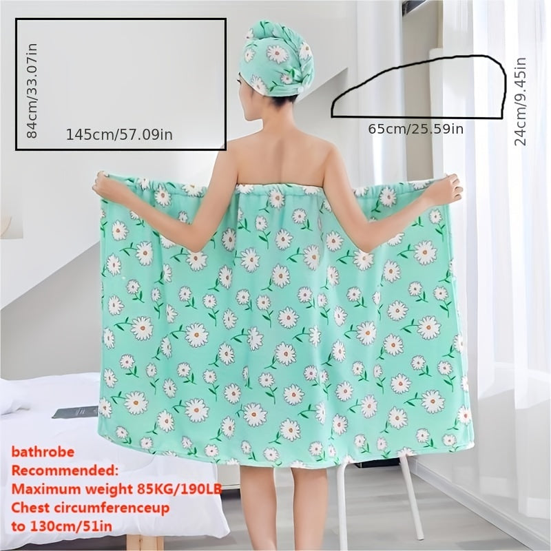 2pcs Coral Velvet Bath Wrap Towel & Hair Cap