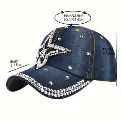Artificial Diamond Letter Duck Tongue Cap Cowboy Baseball Cap for Men and Women
