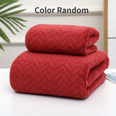 2pcs Coral Velvet Towel Set Soft and Absorbent Bath and Hand Towels
