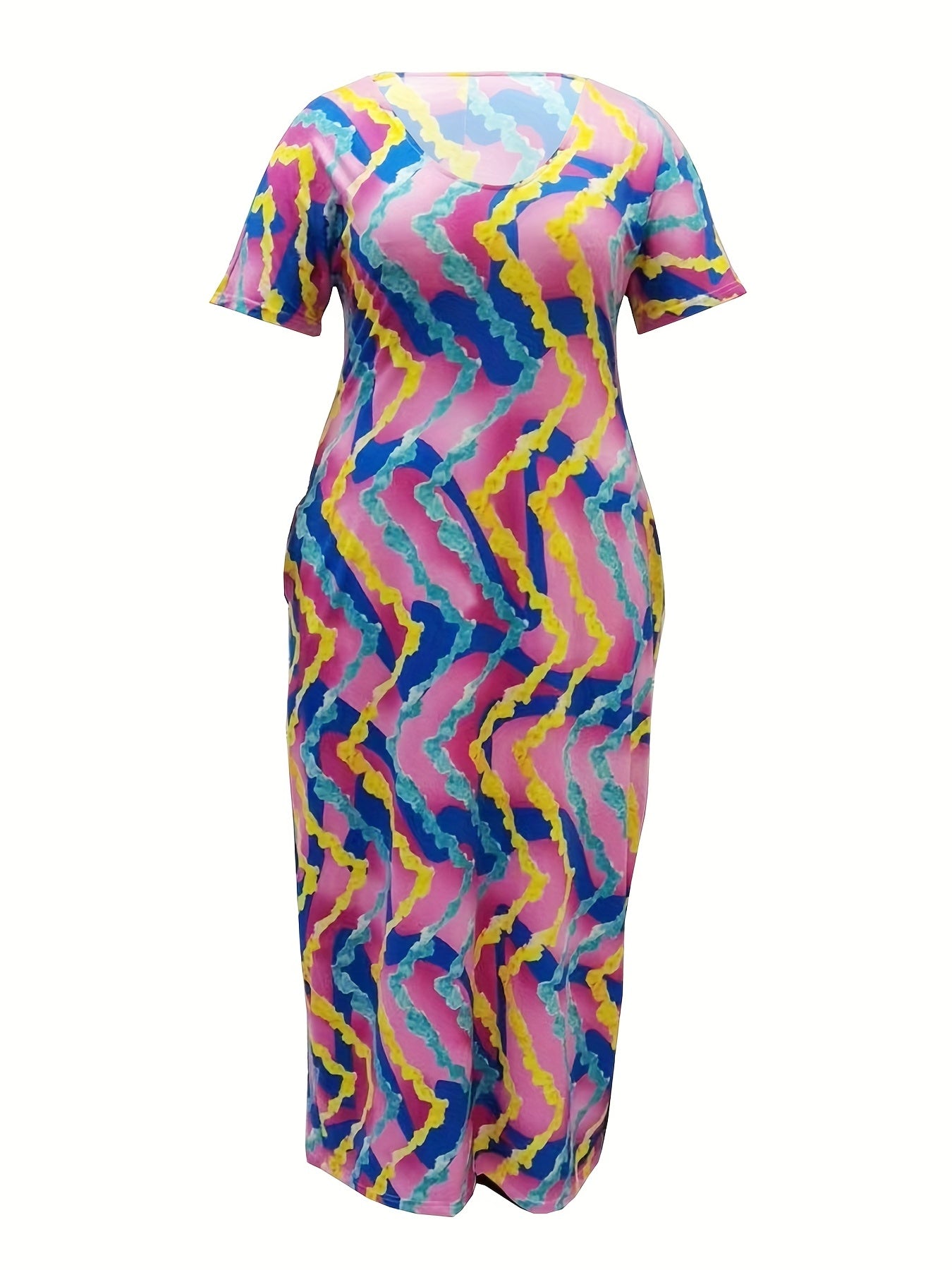  Colorful Stripe Print Maxi Dress with Pockets