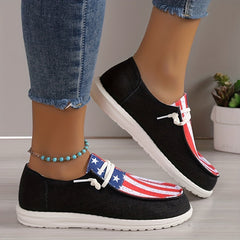 Flag Pattern Canvas Shoes Low Top Slip On Shoes for 4th of July