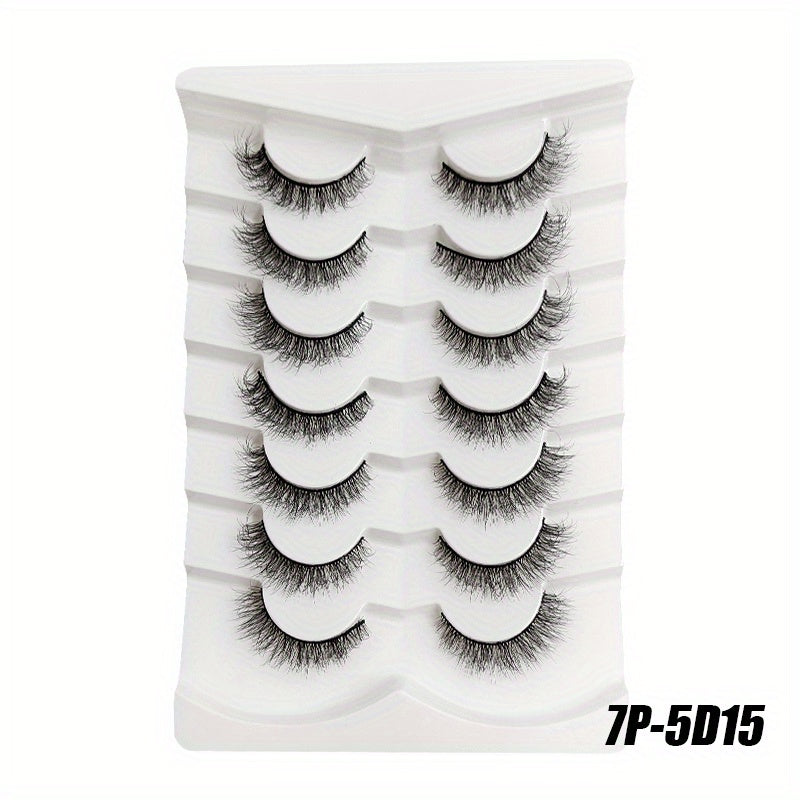 7 Pairs Fluffy Faux Mink False Eyelashes Soft Natural Wispy Daily Wear