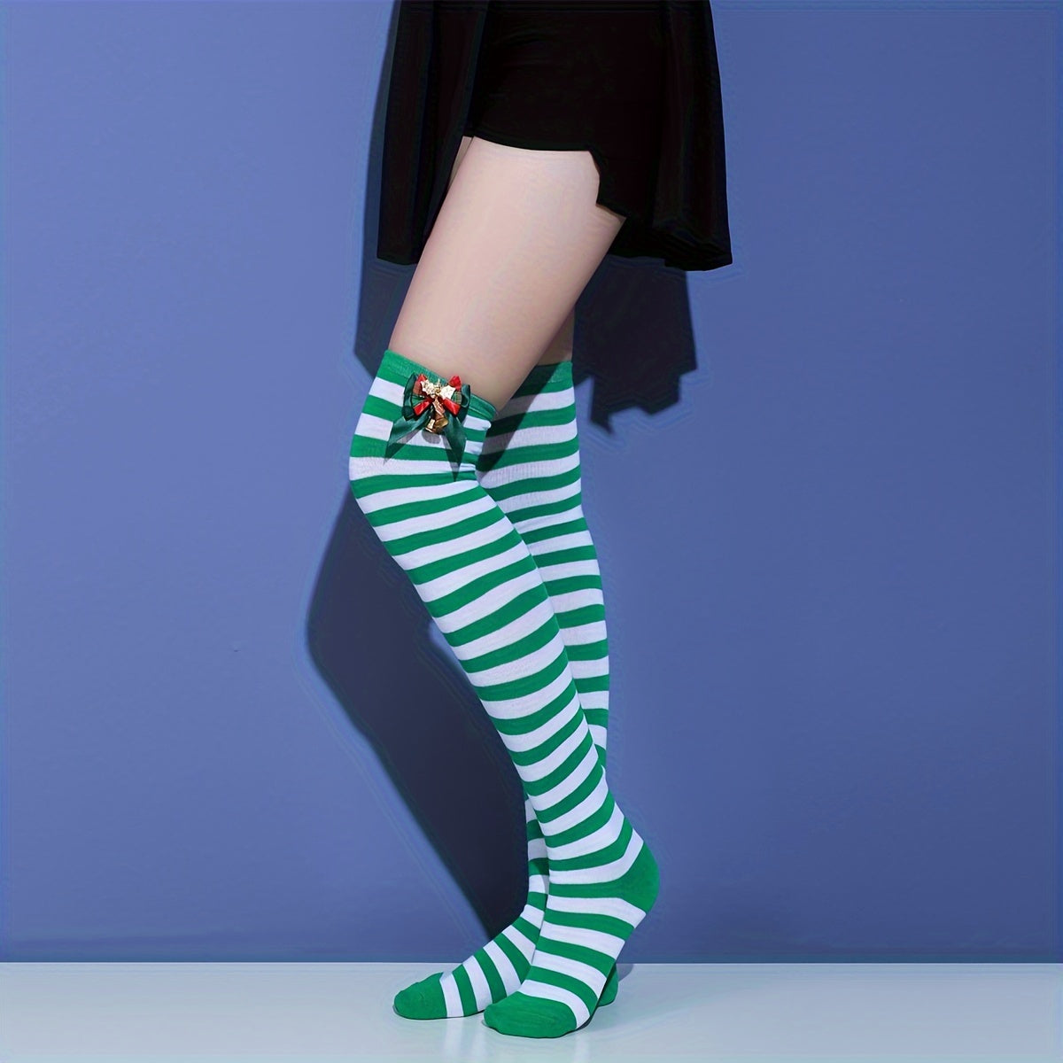Striped Thigh High Socks Christmas Colorblock Over The Knee Socks