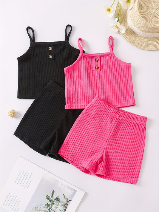 Toddler Girls Ribbed Crop Cami Top & Track Shorts Set