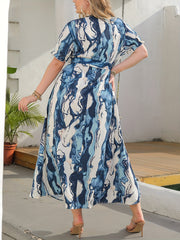  Marble Print Maxi Dress with Belt