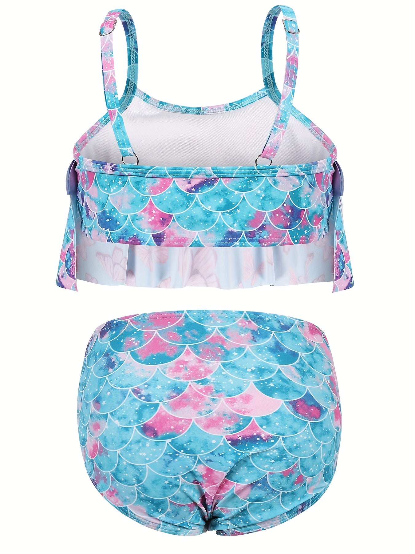 2pcs Toddler Girls Ruffle Trim Fish Scales Top Bikini Swimsuit
