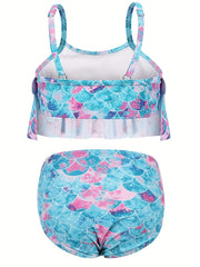 2pcs Toddler Girls Ruffle Trim Fish Scales Top Bikini Swimsuit